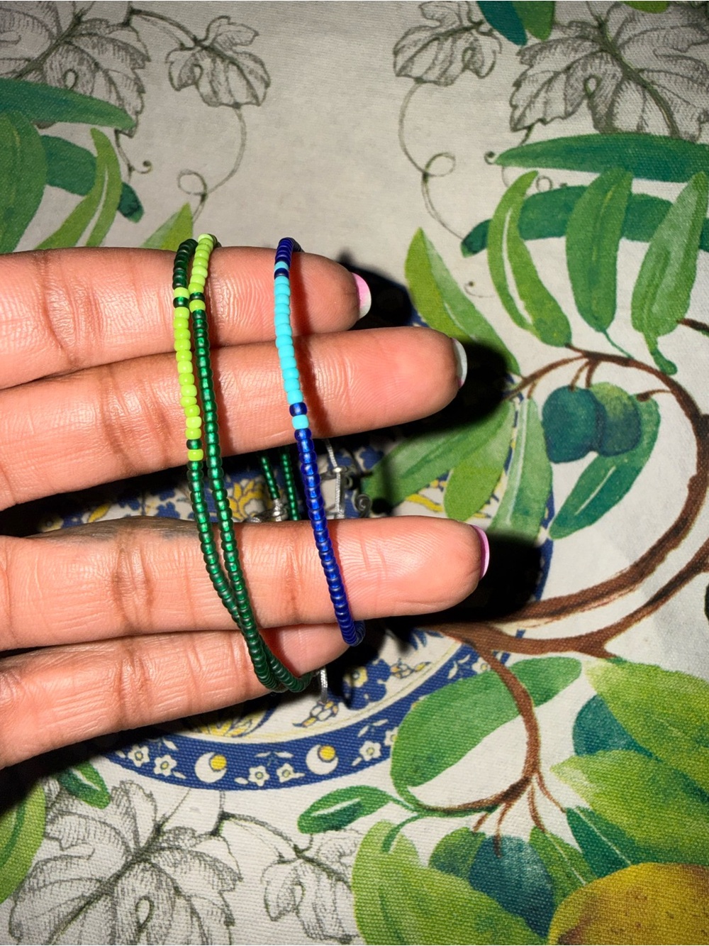 Handmade Blue and Green Seed Bead Bracelets